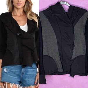 Free People Women’s Clementine Assymetrical Lace Inset Hoodie Jacket Black